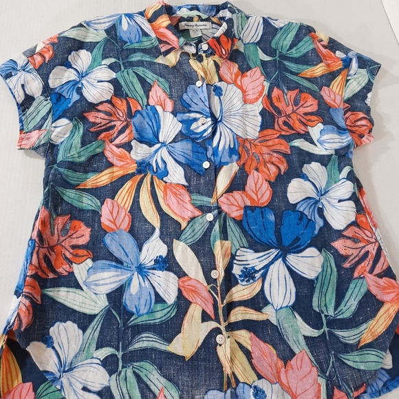 Tommy Bahama Linen Floral Hawaiian Shirt WOMEN MEDIUM - Picture 2 of 11